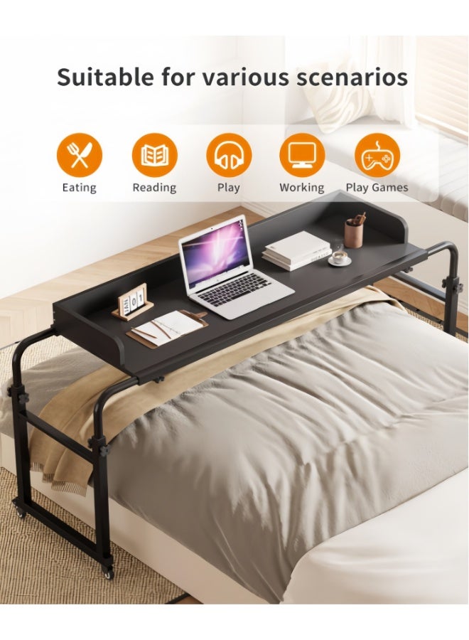 Overbed Table with Wheels, Adjustable Height & Length Laptop Desk for Bed, King & Queen Size Beds Bed Table, Rolling Standing Desk, Over Bed Table for Working Reading Eating (YN119) - Image 2